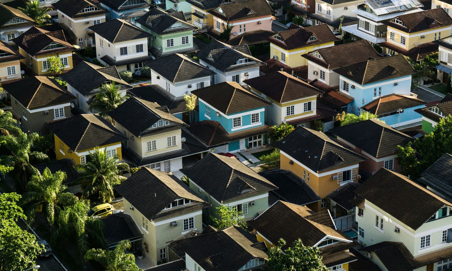neat colorful neighborhood aerial view